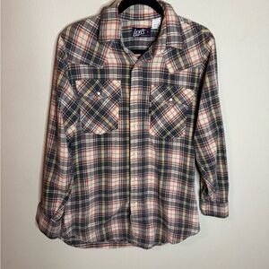 Levi’s Womens Pearl Snap Flannel Shirt Medium Plaid Western Cotton Long Sleeve